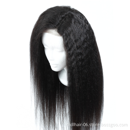 28 Inch 13x4 Lace Front Wig Kinky Straight Human Hair Pre Plucked Lace front Frontal 4x4 Closure Yaki Wigs for Black Women